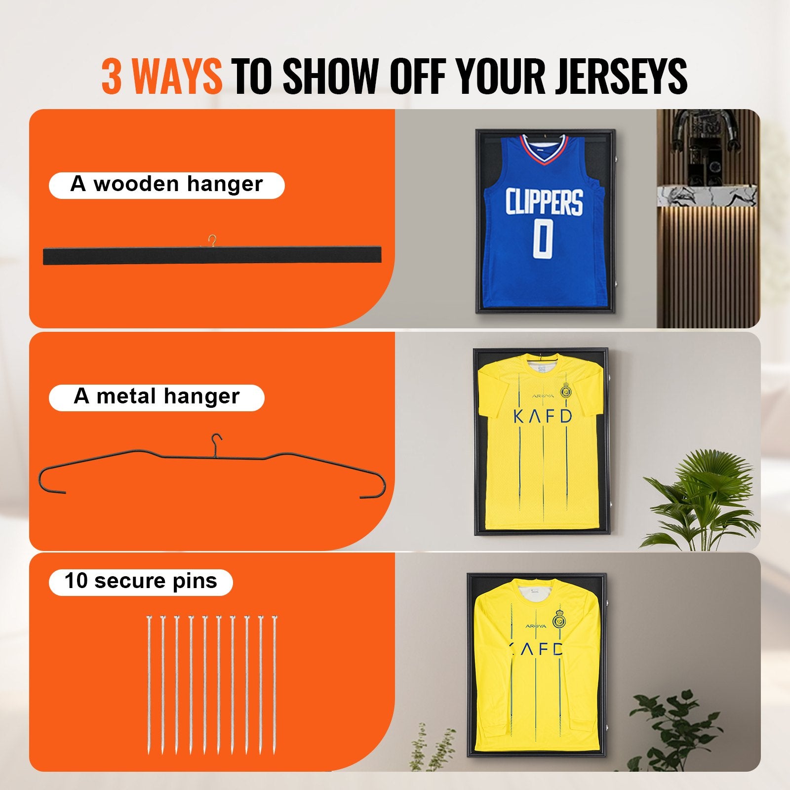 Jersey Display Frame Case, 590 x 790 x 40 mm, Large Lockable Sport Jersey Shadow Box with 98% UV Protection PC Glass and Hangers, for Baseball Basketball Football Hockey Shirt and Uniform Unique