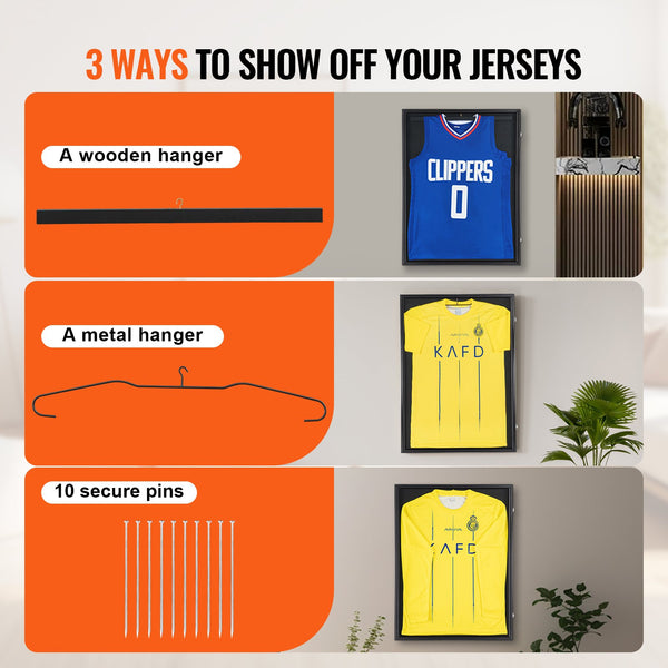 Jersey Display Frame Case, 590 x 790 x 40 mm, Large Lockable Sport Jersey Shadow Box with 98% UV Protection PC Glass and Hangers, for Baseball Basketball Football Hockey Shirt and Uniform Unique