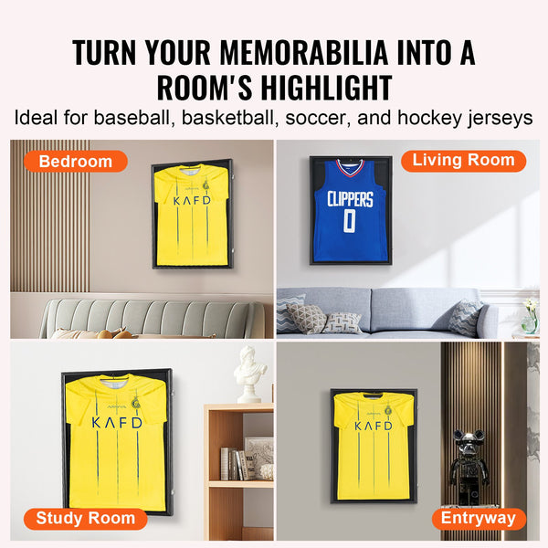Jersey Display Frame Case, 590 x 790 x 40 mm, Large Lockable Sport Jersey Shadow Box with 98% UV Protection PC Glass and Hangers, for Baseball Basketball Football Hockey Shirt and Uniform Unique