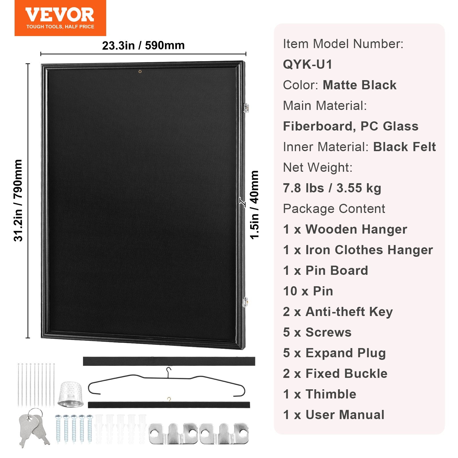 Jersey Display Frame Case, 590 x 790 x 40 mm, Large Lockable Sport Jersey Shadow Box with 98% UV Protection PC Glass and Hangers, for Baseball Basketball Football Hockey Shirt and Uniform Unique