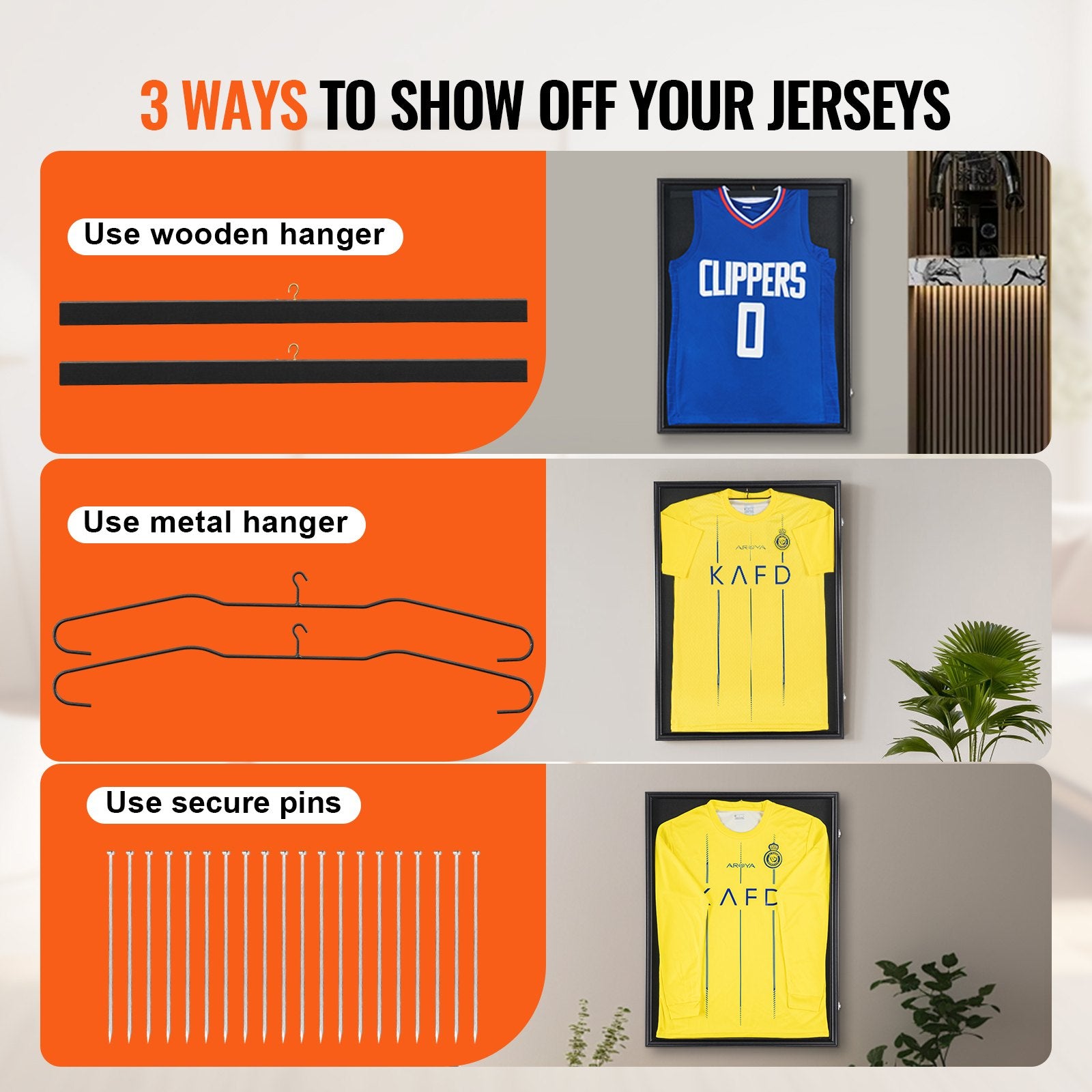 2PCs Jersey Display Frame Case, 590 x 790 x 40 mm, Large Lockable Sport Jersey Shadow Box with 98% UV Protection PC Glass and Hangers, for Baseball Basketball Football Hockey Shirt and Uniform Unique