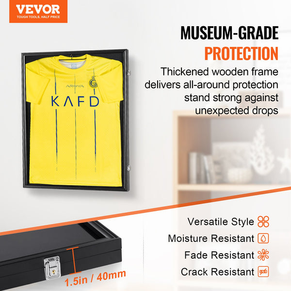 Jersey Display Frame Case, 610 x 812 x 40 mm, Large Lockable Sport Jersey Shadow Box with 98% UV Protection PC Glass and Hangers, for Baseball Basketball Football Hockey Shirt and Uniform, Black Unique