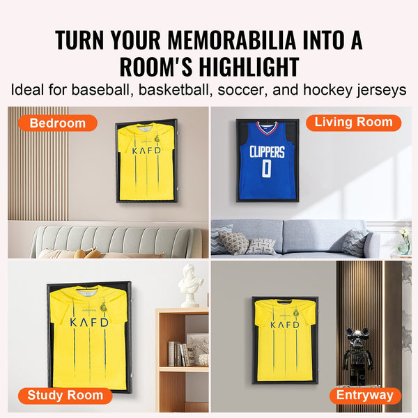 Jersey Display Frame Case, 610 x 812 x 40 mm, Large Lockable Sport Jersey Shadow Box with 98% UV Protection PC Glass and Hangers, for Baseball Basketball Football Hockey Shirt and Uniform, Black Unique