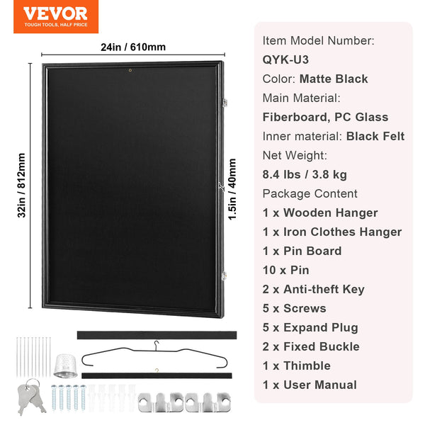 Jersey Display Frame Case, 610 x 812 x 40 mm, Large Lockable Sport Jersey Shadow Box with 98% UV Protection PC Glass and Hangers, for Baseball Basketball Football Hockey Shirt and Uniform, Black Unique