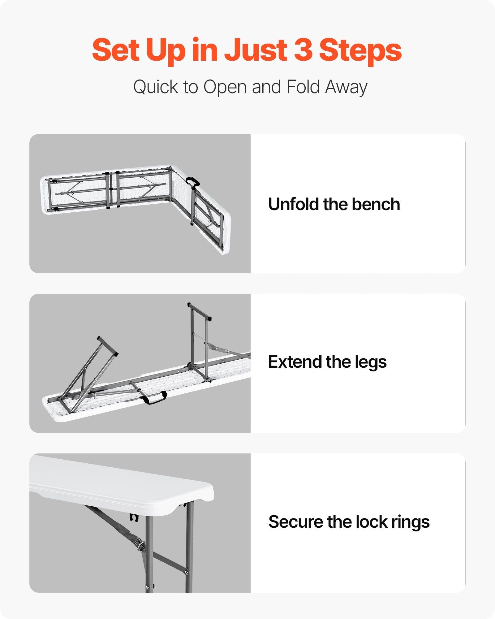 Plastic Folding Bench, 6 ft Portable Bench for Indoor/Outdoor Picnic Party Patio Camping Dining, Foldable Smooth HDPE Seat for Garden Soccer Multipurpose Entertaining Activities, 2 Pack, White Unique