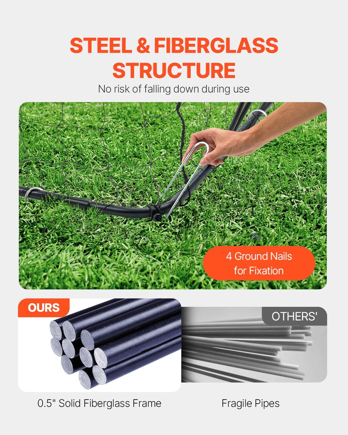 Portable Soccer Goal, 12x6 ft Adults Kids Backyard Soccer Net, Large Practice Soccer Net, Steel Fiberglass Structure Training Goal Set, All-Weather Outdoor Soccer Goals with Carry Bag, Orange