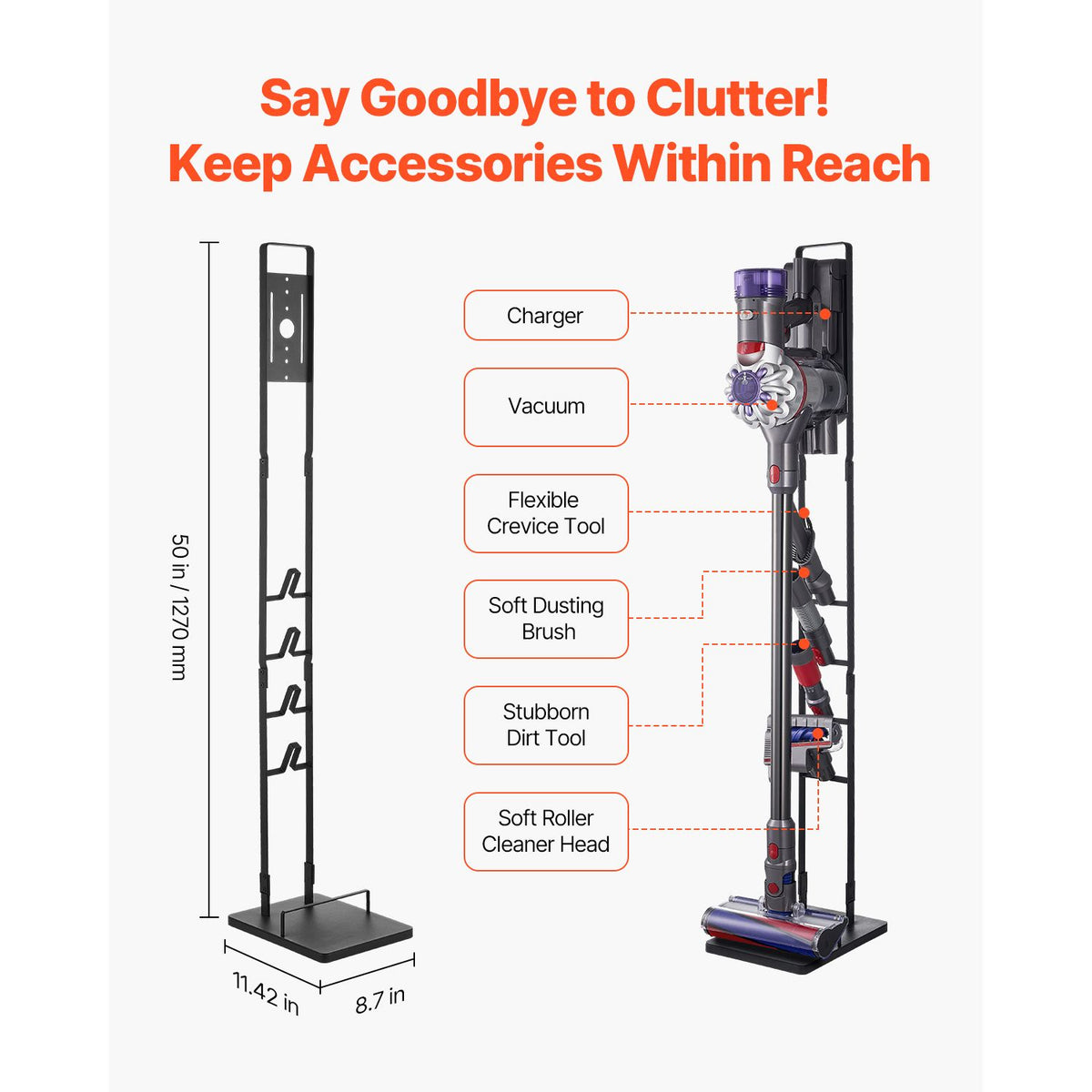 Vacuum Stand, Compatible With Dyson V6 V7 V8 V10 V11 V15, Stable Vacuum Stand Holder with 4 Hooks for Dyson DC30 DC31 DC34 DC35 DC58 DC59 DC62 D74 Cordless Upright Vacuum Cleaners & Accessories Awezingly