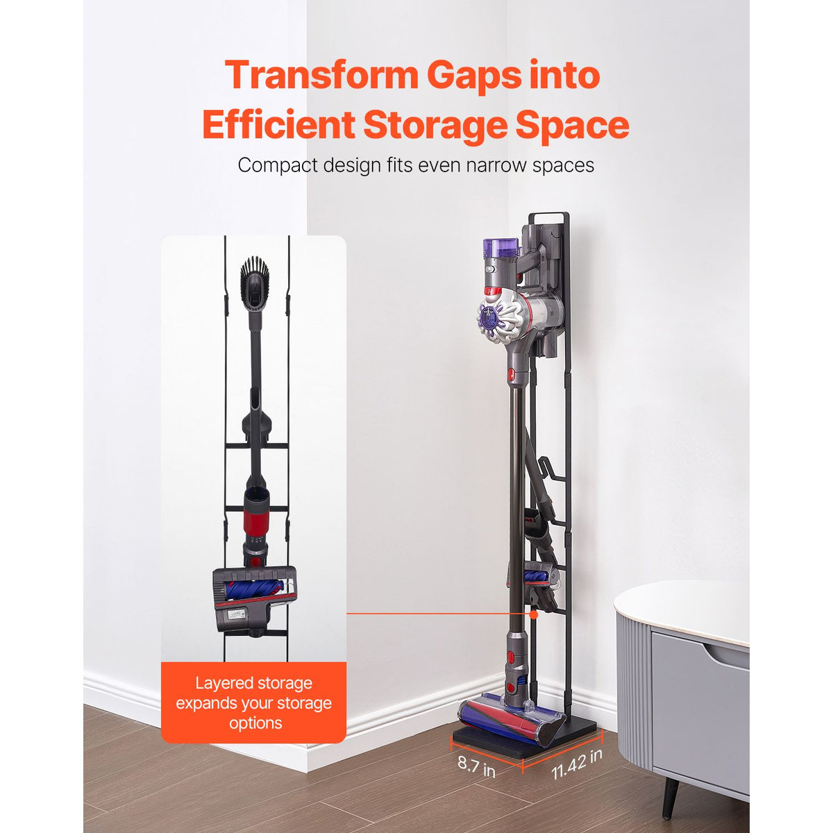Vacuum Stand, Compatible With Dyson V6 V7 V8 V10 V11 V15, Stable Vacuum Stand Holder with 4 Hooks for Dyson DC30 DC31 DC34 DC35 DC58 DC59 DC62 D74 Cordless Upright Vacuum Cleaners & Accessories Awezingly