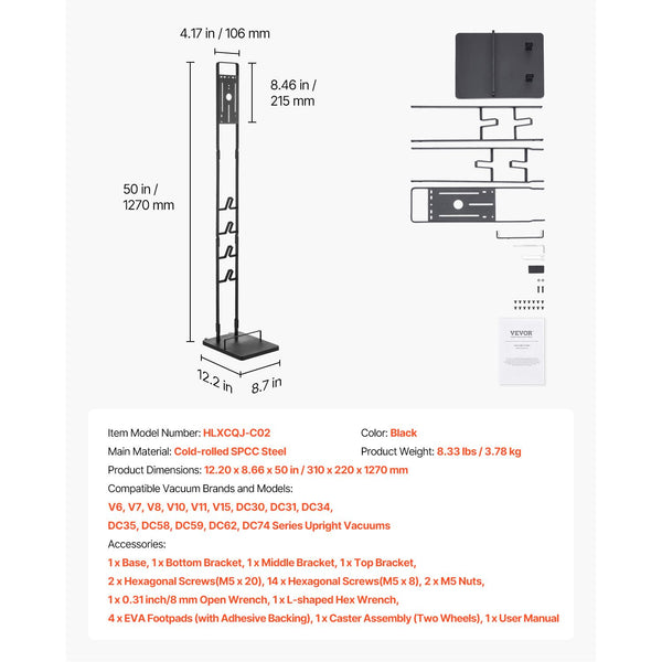 Vacuum Stand, Compatible With Dyson V6 V7 V8 V10 V11 V15, Stable Vacuum Stand Holder with 4 Hooks for Dyson DC30 DC31 DC34 DC35 DC58 DC59 DC62 D74 Cordless Upright Vacuum Cleaners & Accessories Awezingly