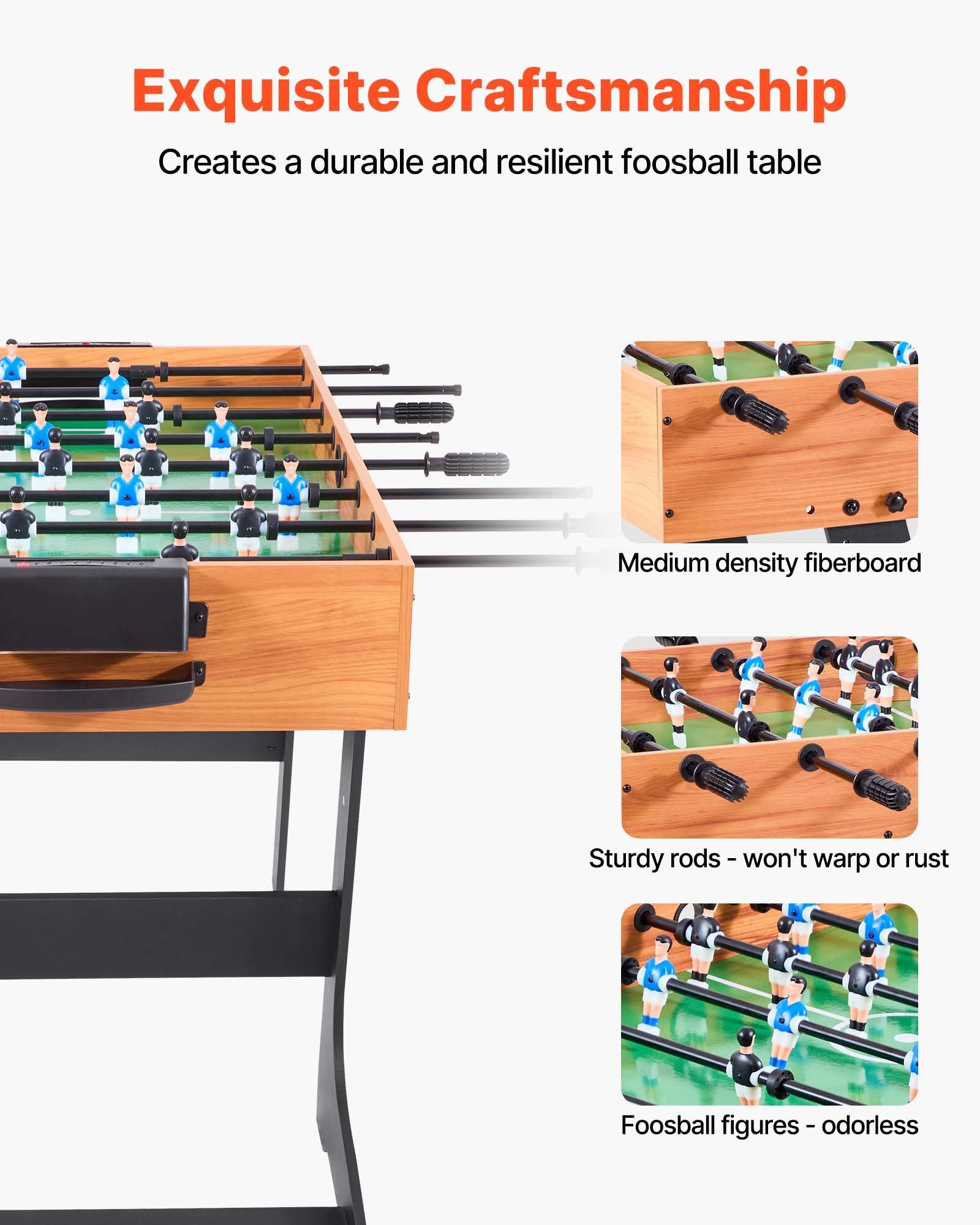 Folding Foosball Table, 106 cm Standard Size Table, Indoor Full Size Foosball Tables for Home, Family, and Game Room, Durable Soccer Set, Includes 2 Balls Unique