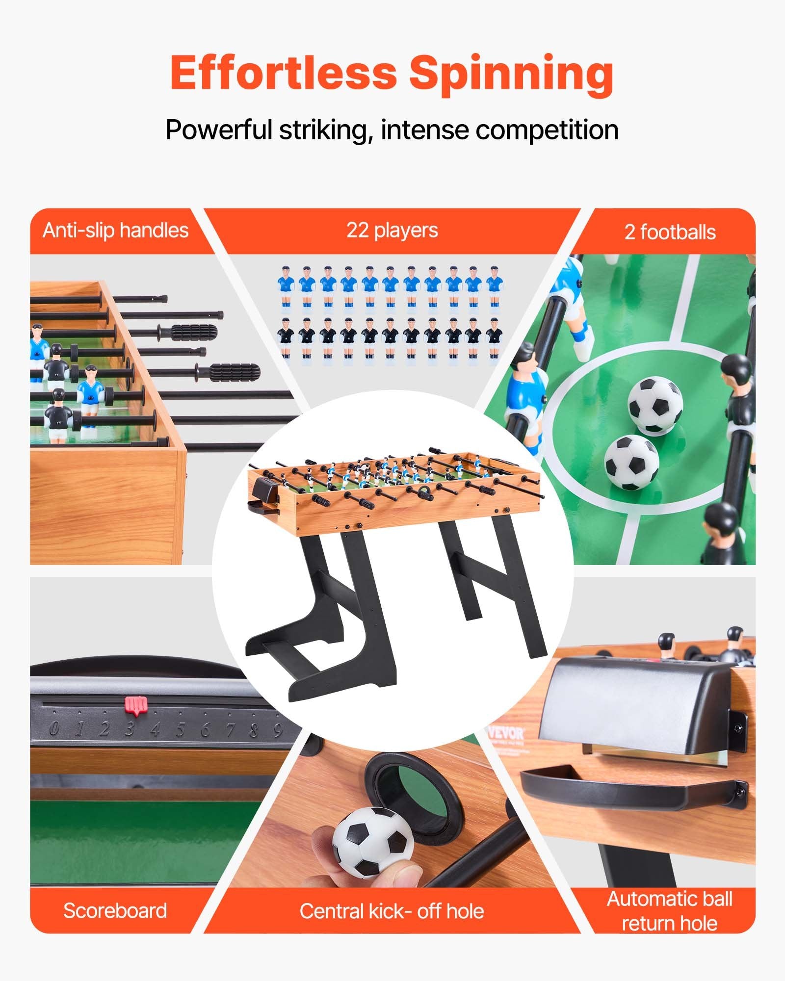 Folding Foosball Table, 106 cm Standard Size Table, Indoor Full Size Foosball Tables for Home, Family, and Game Room, Durable Soccer Set, Includes 2 Balls Unique