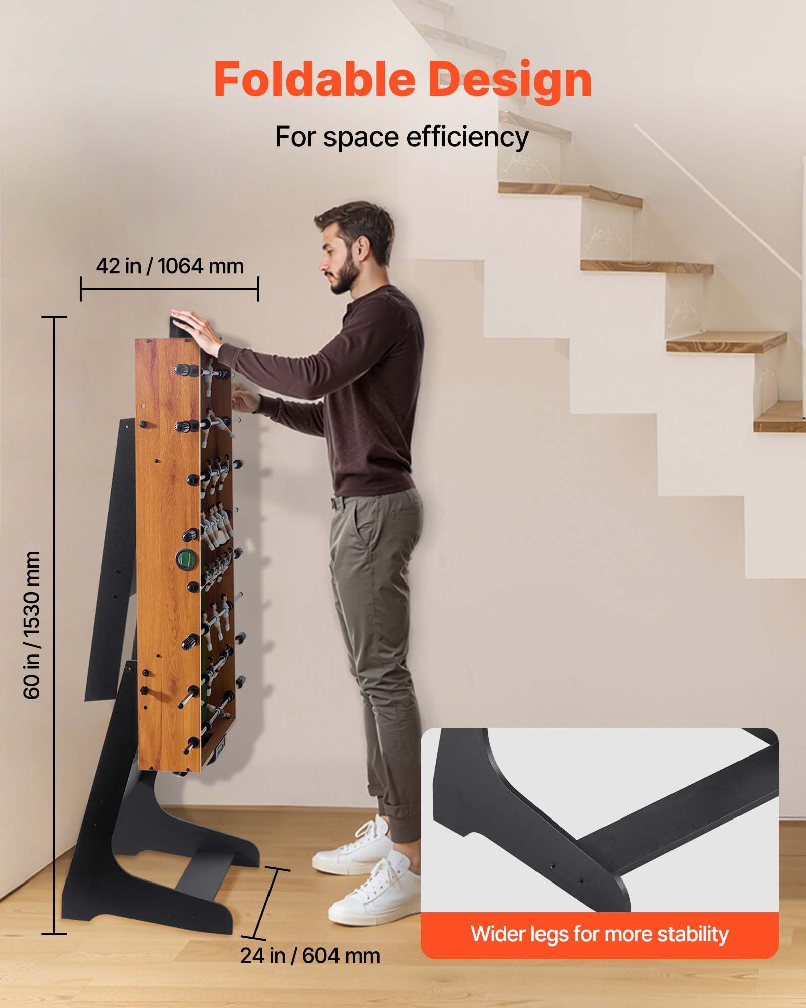 Folding Foosball Table, 106 cm Standard Size Table, Indoor Full Size Foosball Tables for Home, Family, and Game Room, Durable Soccer Set, Includes 2 Balls Unique