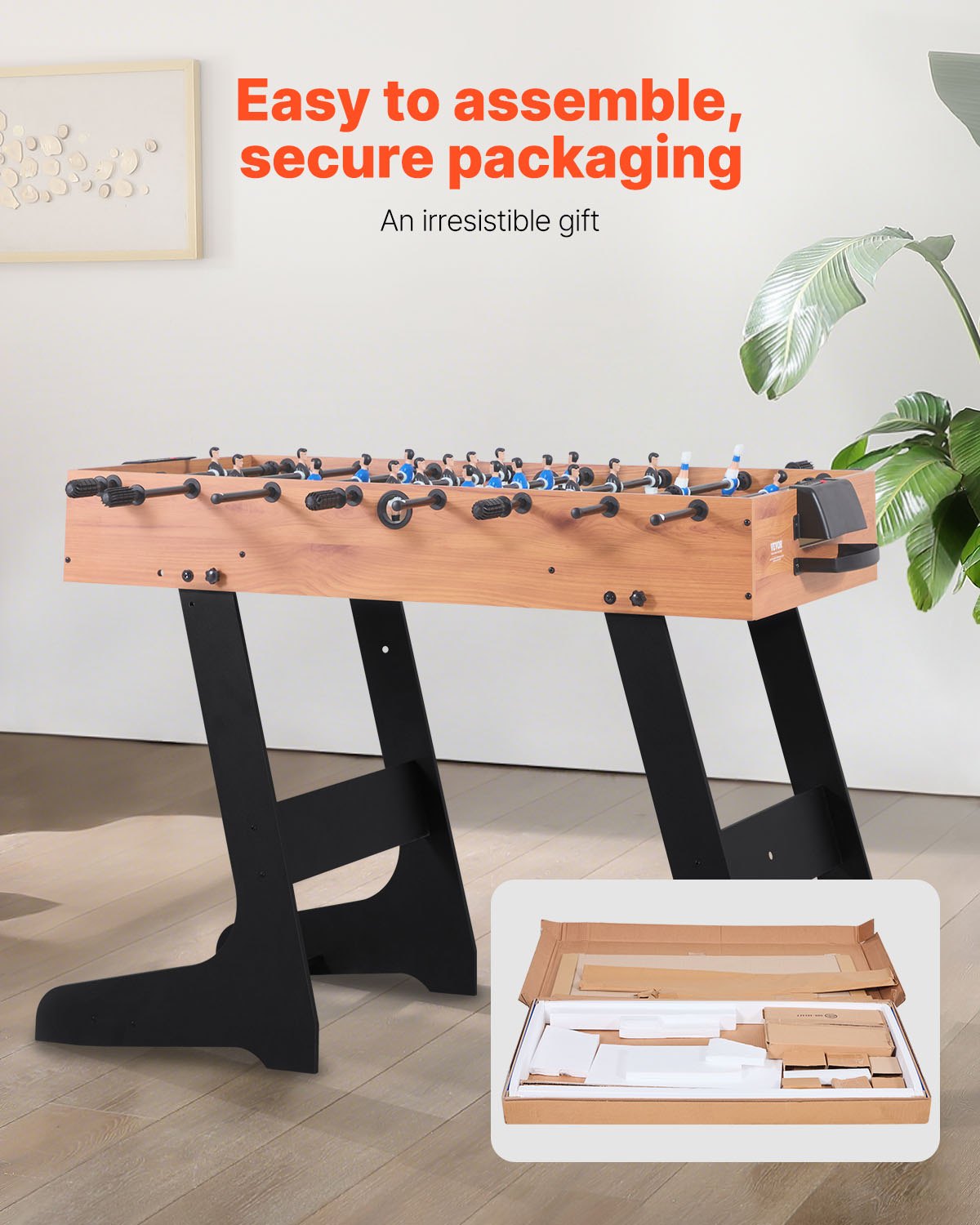 Folding Foosball Table, 106 cm Standard Size Table, Indoor Full Size Foosball Tables for Home, Family, and Game Room, Durable Soccer Set, Includes 2 Balls Unique