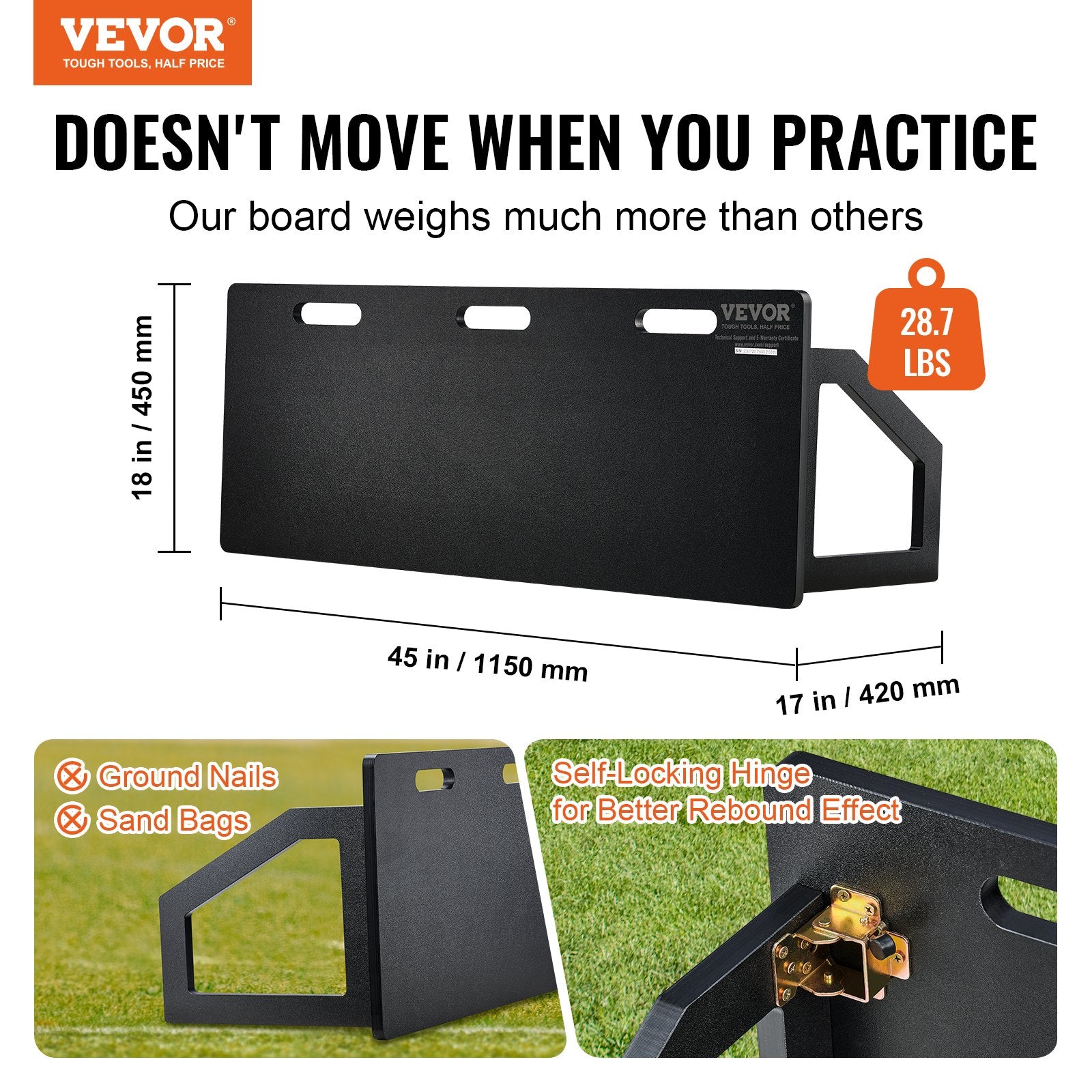Soccer Rebounder Board, 115x45 cm Portable Soccer Wall with 2 Angles Rebound, Foldable HDPE Kickback Rebound Board, Soccer Training Equipment for Kids and Adults, Passing & Shooting Practice