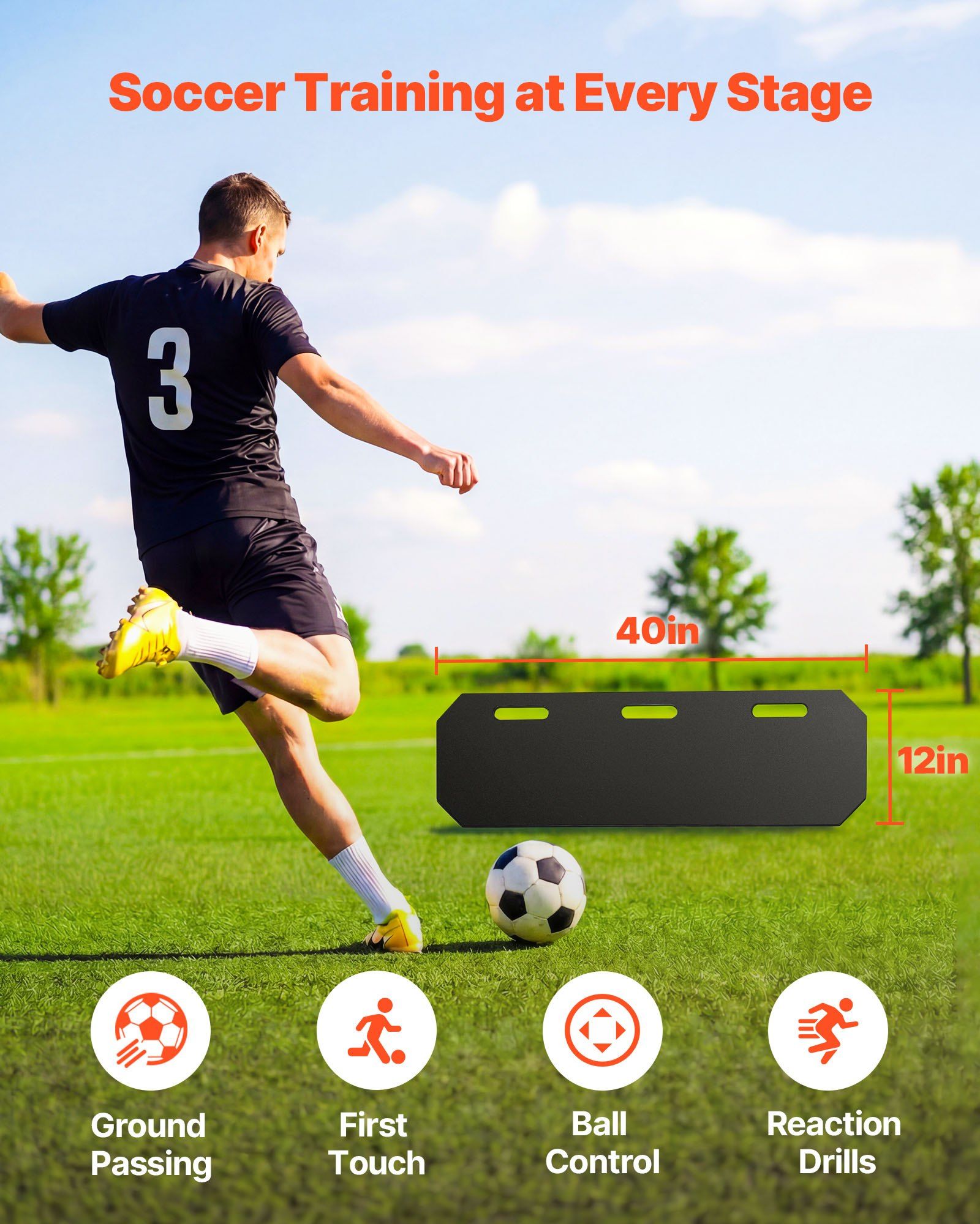 Soccer Rebounder Board, 1000 x 300 mm Portable Soccer Rebound Wall, HDPE Sports Kick Back Trainer, 3 Adjustable Angles, Easy Setup Ball Practice Training Equipment for Passing & Reaction Skills Unique