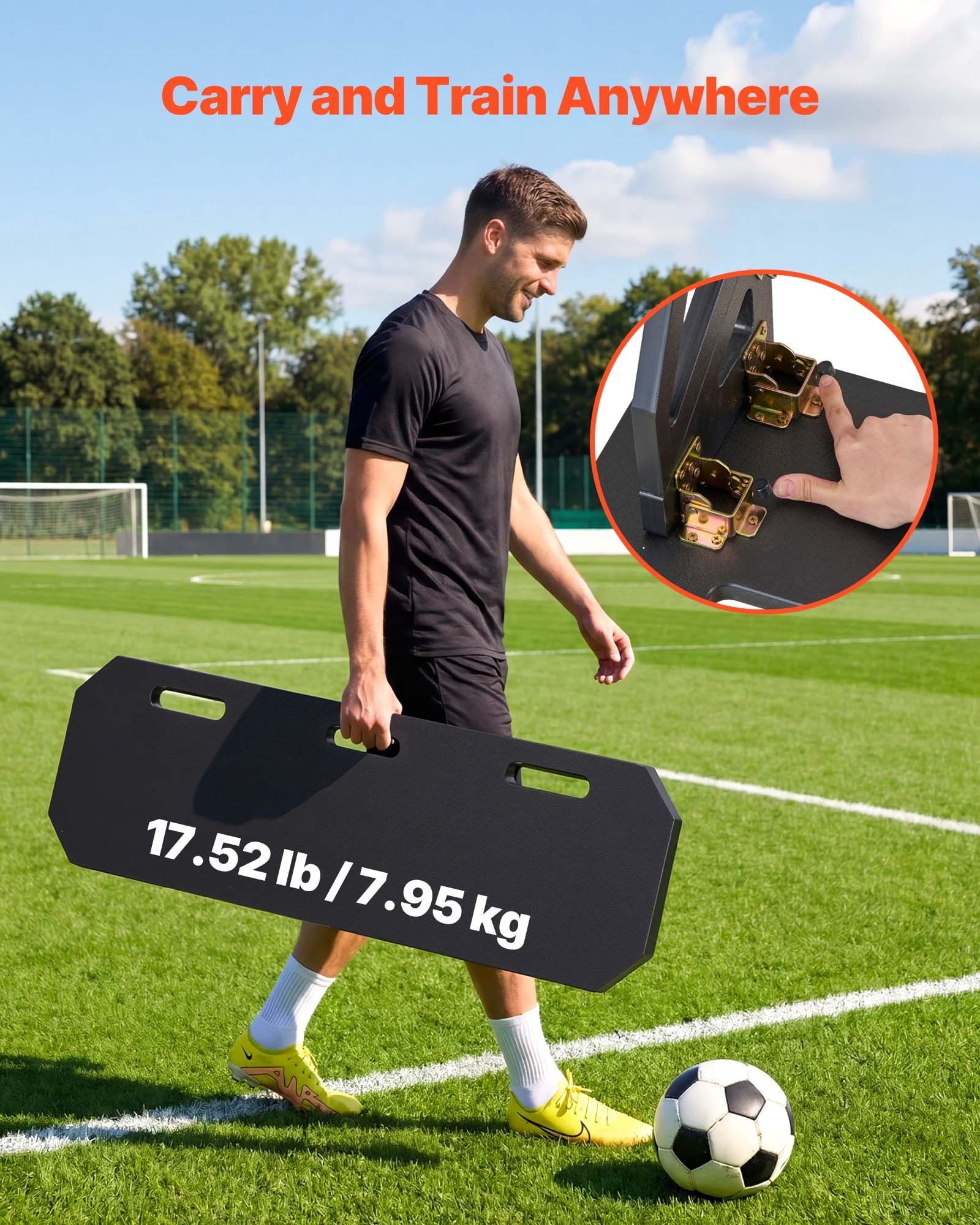 Soccer Rebounder Board, 1000 x 300 mm Portable Soccer Rebound Wall, HDPE Sports Kick Back Trainer, 3 Adjustable Angles, Easy Setup Ball Practice Training Equipment for Passing & Reaction Skills Unique