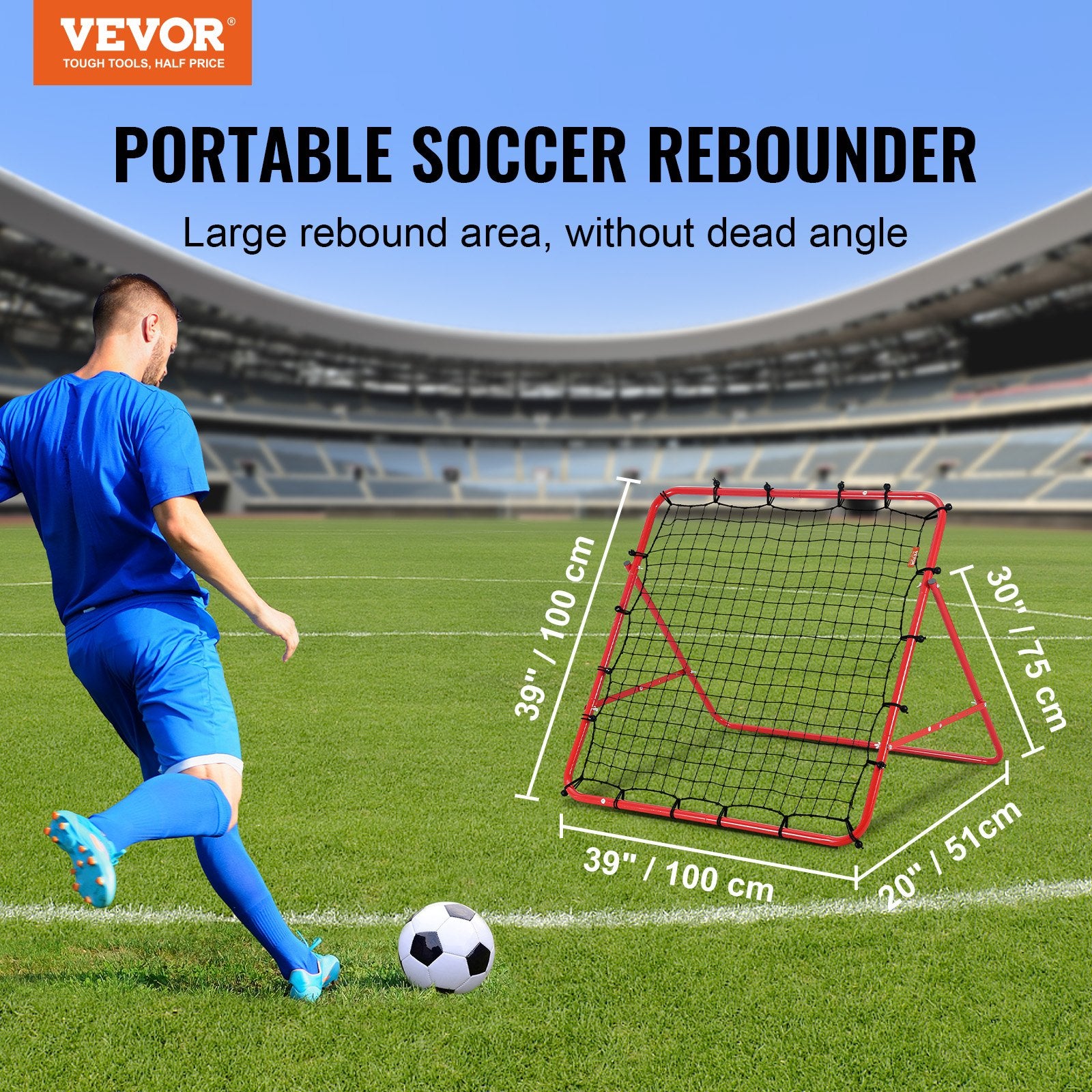 Soccer Rebounder Rebound Net, Kick-Back 100x100 cm, Portable Football Training Gifts, Fully Adjustable Angles Goal Net, Aids & Equipment for Kids Teens & All Ages, Easy Set Up & Perfect Storage Unique
