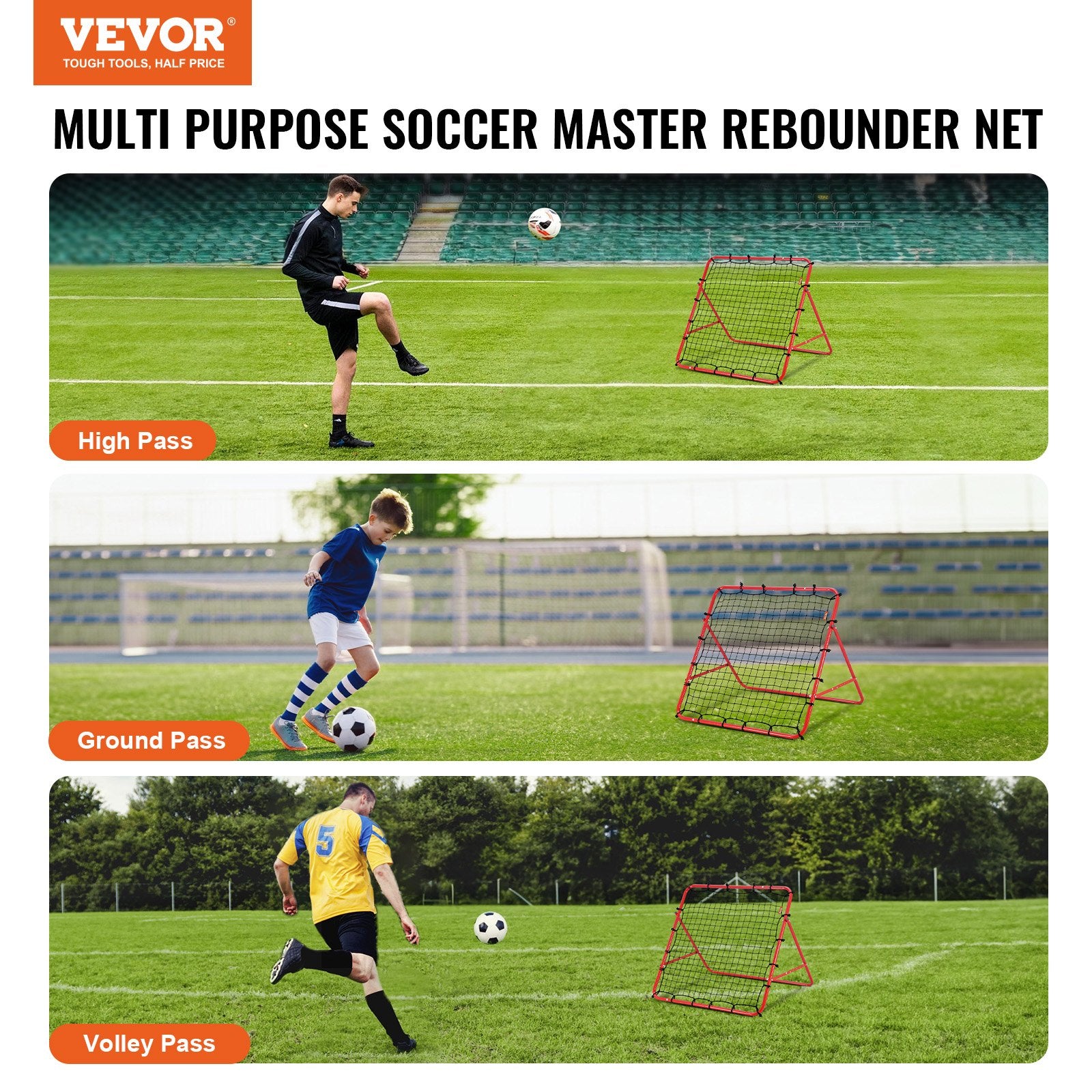 Soccer Rebounder Rebound Net, Kick-Back 100x100 cm, Portable Football Training Gifts, Fully Adjustable Angles Goal Net, Aids & Equipment for Kids Teens & All Ages, Easy Set Up & Perfect Storage Unique