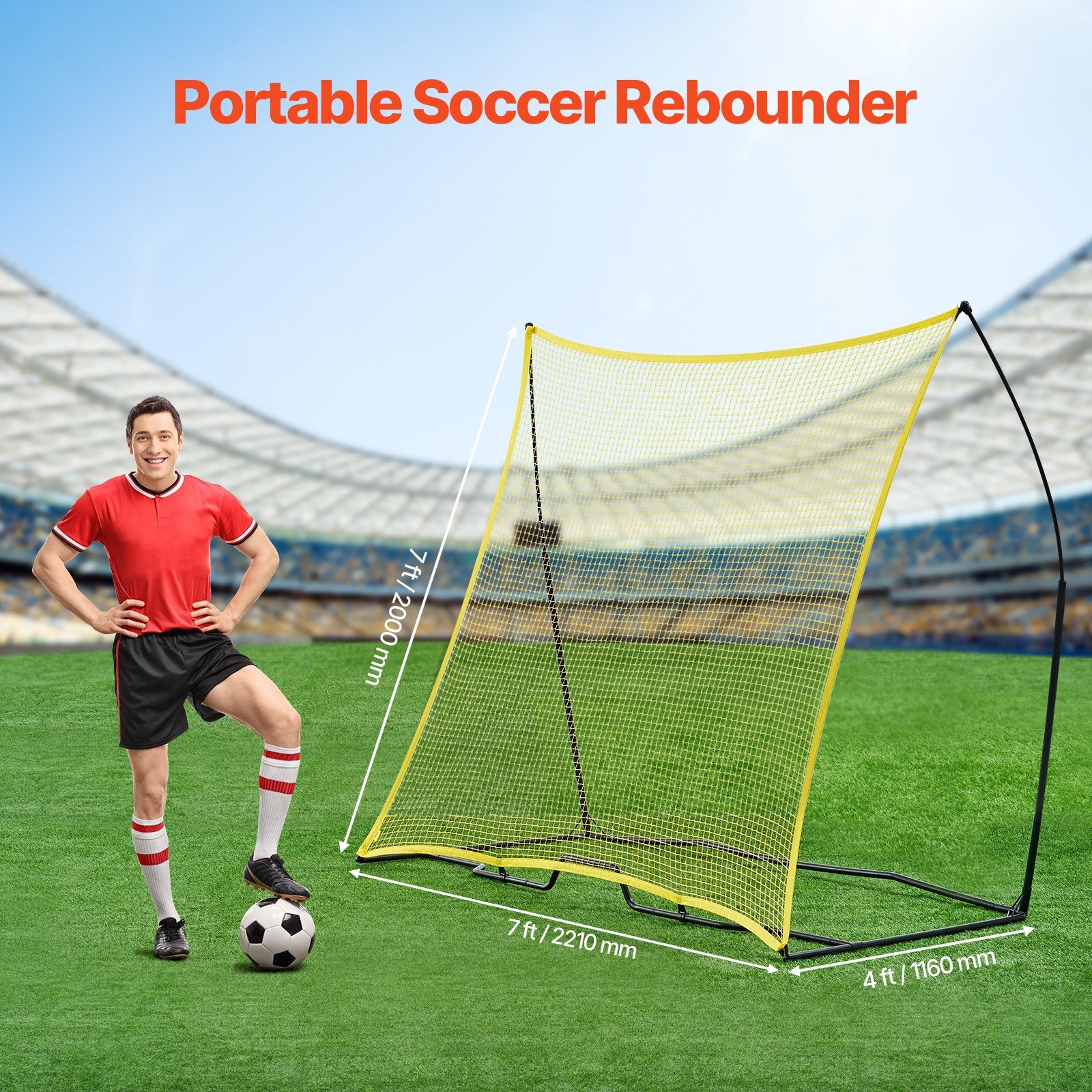 7x7FT Soccer Rebounder Portable Soccer Trainer Net with Portable Bag Unique