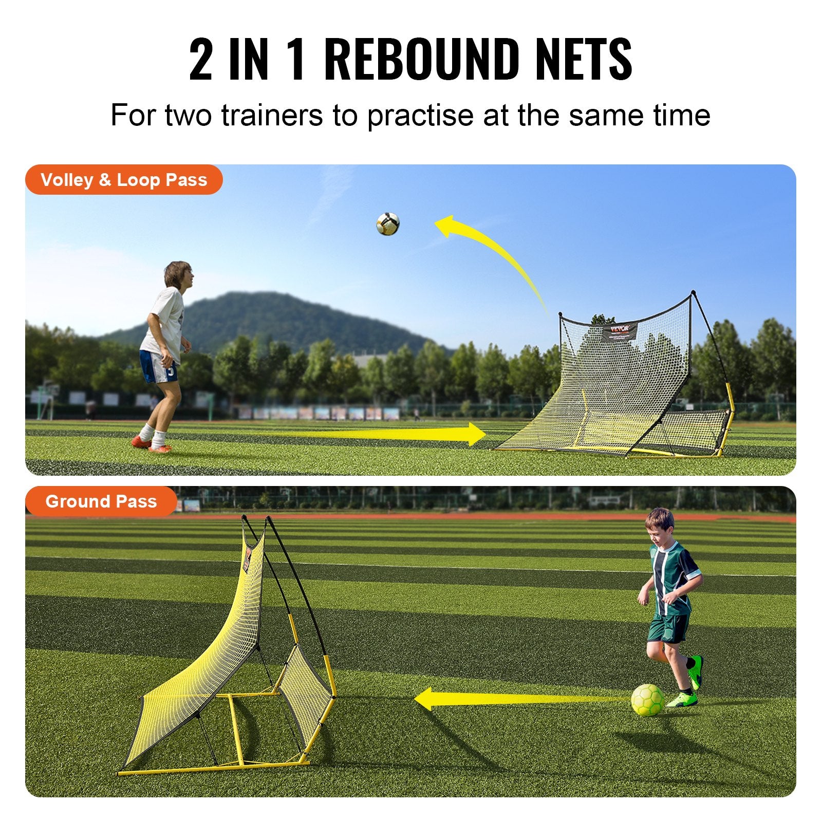 Soccer Trainer, 2-IN-1 Portable Soccer Rebounder Net, Iron Soccer Practice Equipment, Sports Football Rebounder Wall with Portable Bag, Perfect for Team Solo Training, Passing, Volley Unique