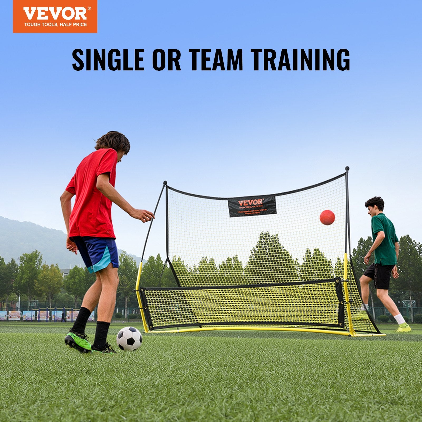 Soccer Trainer, 2-IN-1 Portable Soccer Rebounder Net, Iron Soccer Practice Equipment, Sports Football Rebounder Wall with Portable Bag, Perfect for Team Solo Training, Passing, Volley Unique