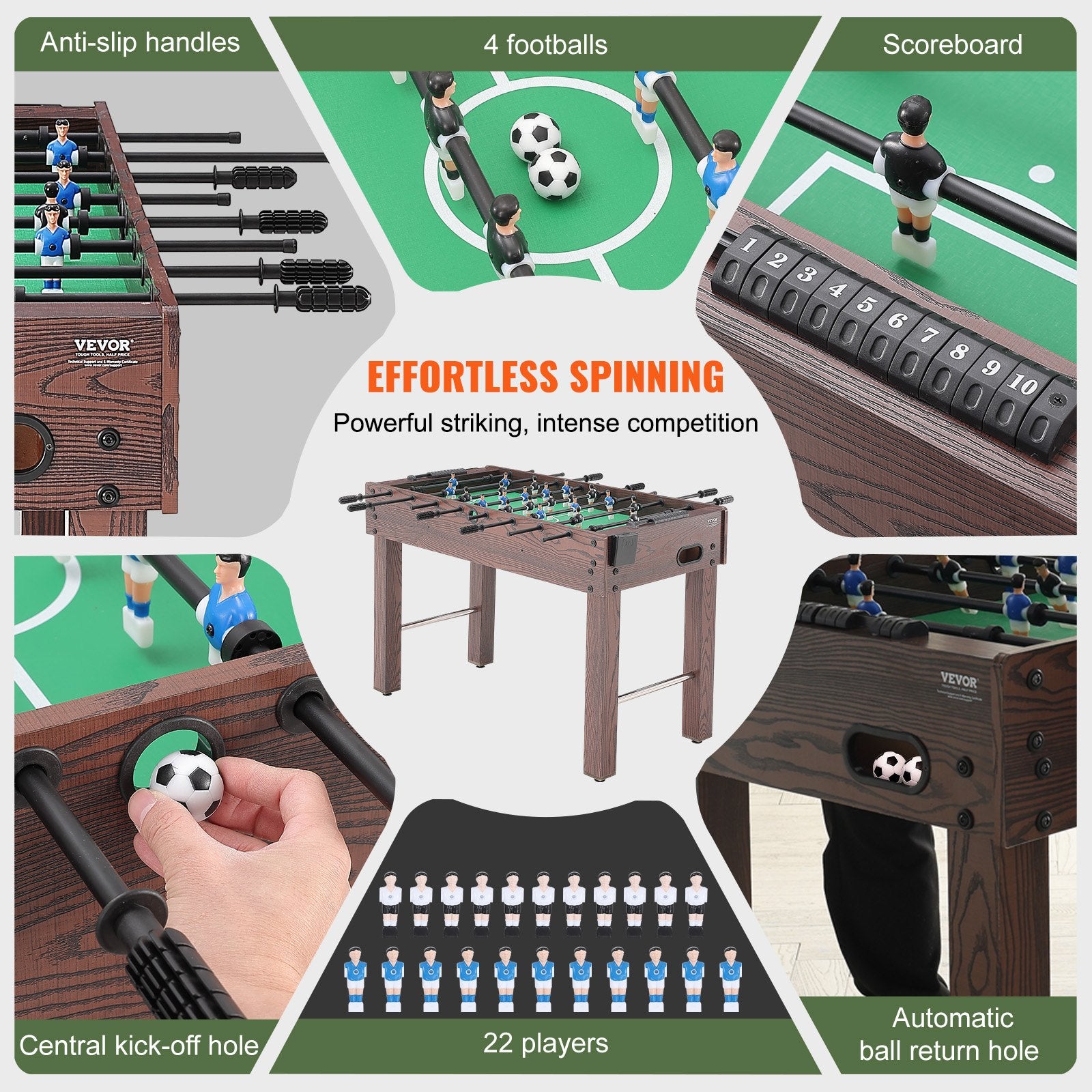Foosball Table, 48 inch Standard Size Foosball Table, Indoor Full Size Foosball Table for Home, Family, and Game Room, Soccer with Foosball Table Set, Includes 2 Balls and 2 Cup Holders Unique