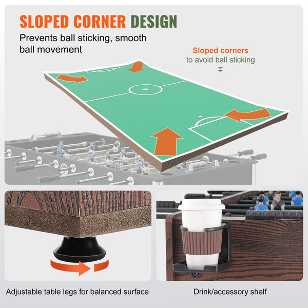 Foosball Table, 48 inch Standard Size Foosball Table, Indoor Full Size Foosball Table for Home, Family, and Game Room, Soccer with Foosball Table Set, Includes 2 Balls and 2 Cup Holders Unique