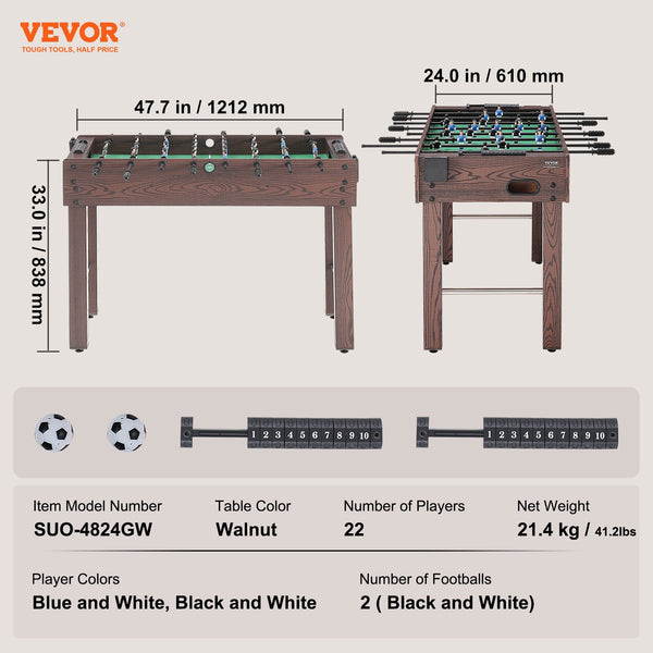 Foosball Table, 48 inch Standard Size Foosball Table, Indoor Full Size Foosball Table for Home, Family, and Game Room, Soccer with Foosball Table Set, Includes 2 Balls and 2 Cup Holders Unique