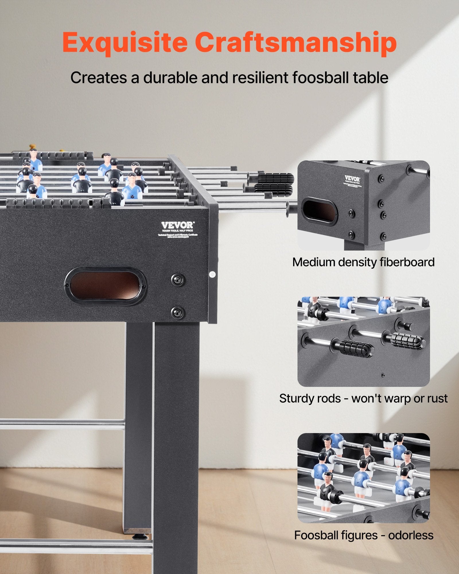 Foosball Table, 121 cm Standard Size Table, Indoor Full Size Foosball Tables for Home, Family, and Game Room, Durable Soccer Set, Includes 2 Balls, Score Keeper, and 2 Cup Holders Unique
