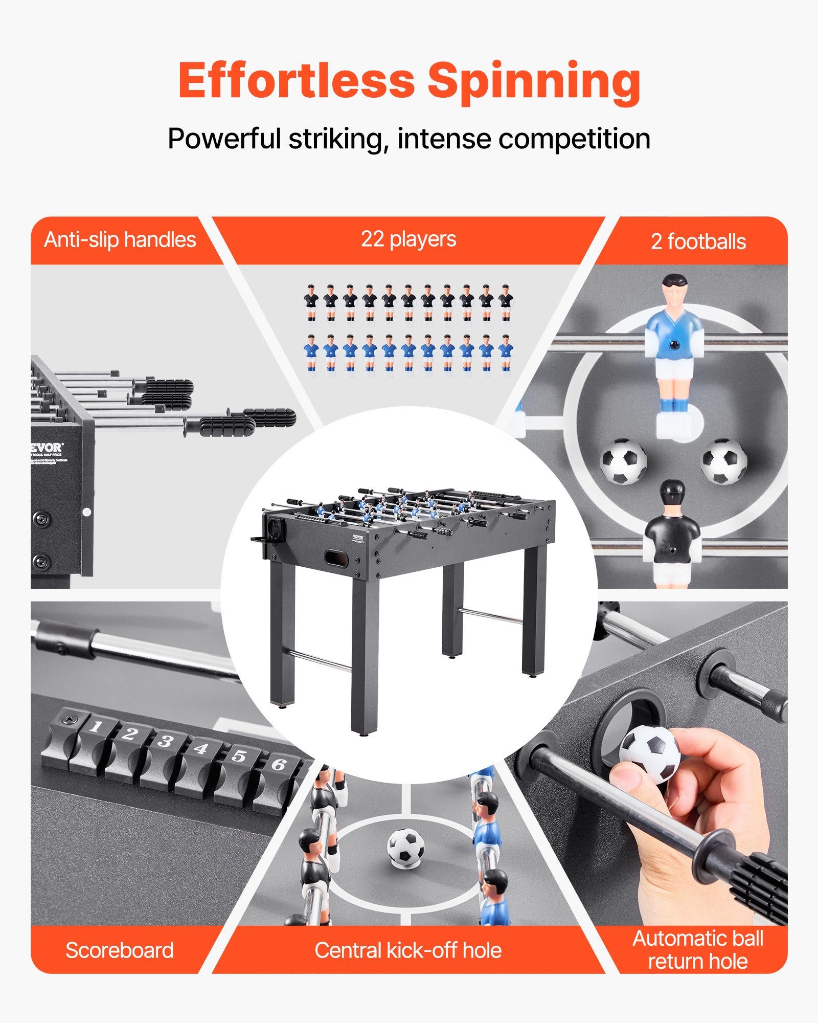 Foosball Table, 121 cm Standard Size Table, Indoor Full Size Foosball Tables for Home, Family, and Game Room, Durable Soccer Set, Includes 2 Balls, Score Keeper, and 2 Cup Holders Unique