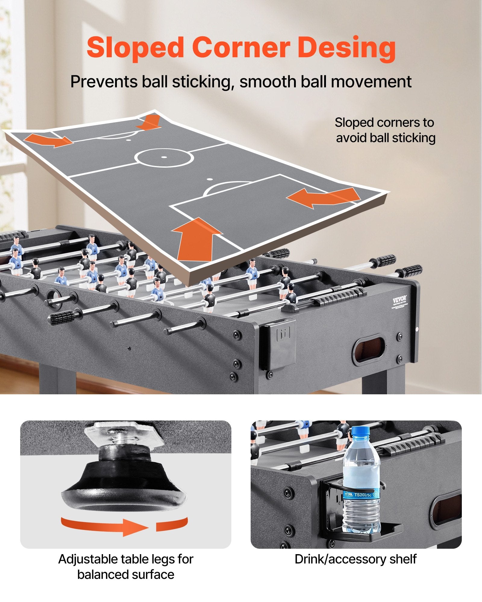 Foosball Table, 121 cm Standard Size Table, Indoor Full Size Foosball Tables for Home, Family, and Game Room, Durable Soccer Set, Includes 2 Balls, Score Keeper, and 2 Cup Holders Unique