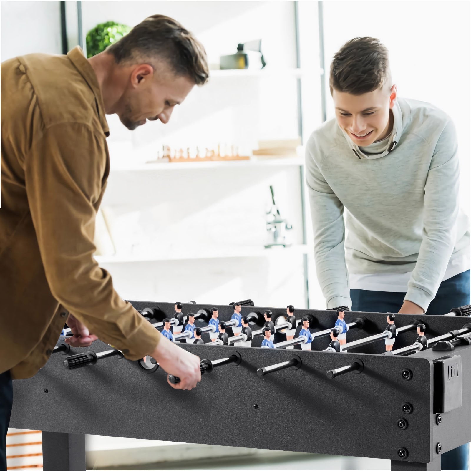Foosball Table, 121 cm Standard Size Table, Indoor Full Size Foosball Tables for Home, Family, and Game Room, Durable Soccer Set, Includes 2 Balls, Score Keeper, and 2 Cup Holders Unique