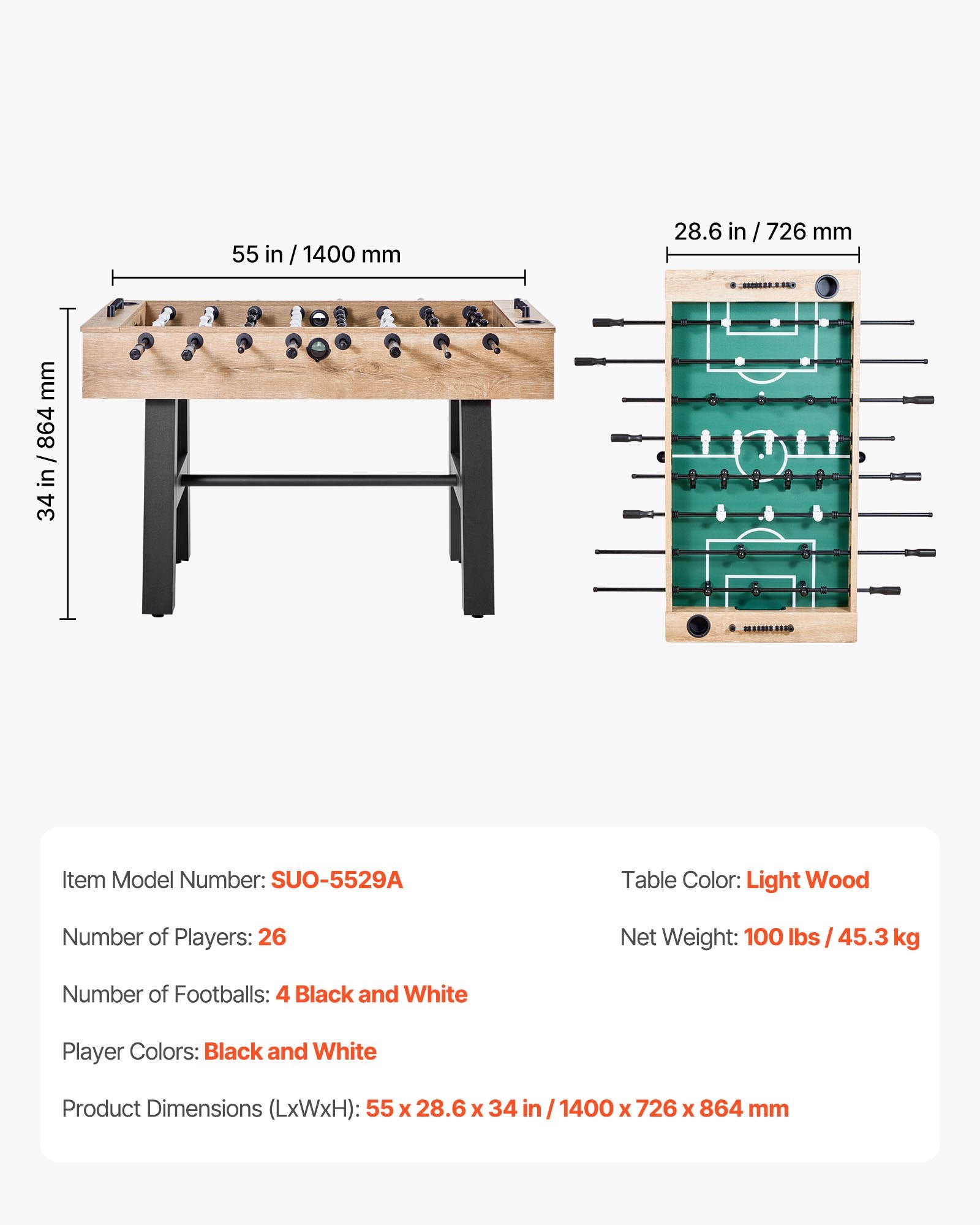 140 cm Foosball Soccer Game Table Standard Size Foosball Table for Home Unique