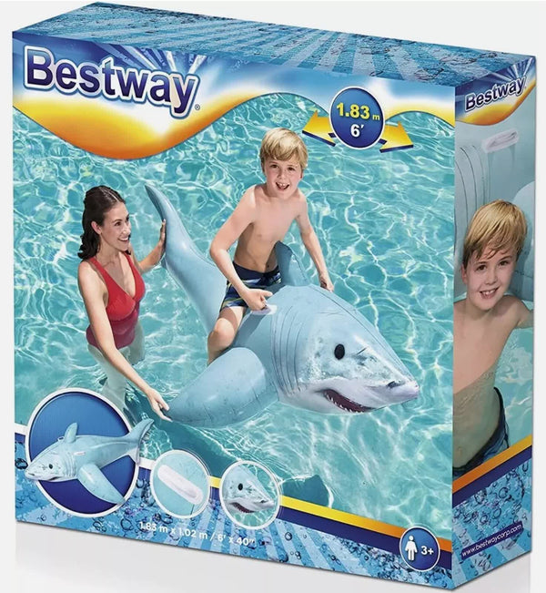 Bestway 1.83m x 1.02m Realistic Shark Pool Float Inflatable Rubber Ride on for Kids Bestway