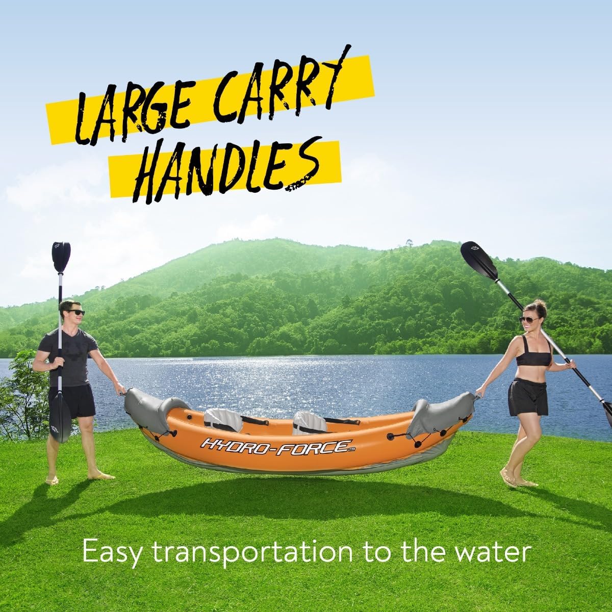 Bestway 3.21m x 1.00m Rapid X2 Kayak for 2 with Hand Pump, Paddles, Seats, Fins and Storage Bag Two Seater Bestway