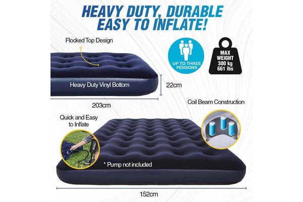 Bestway 2.03m x 1.52m x 22cm Air Mattress Queen Inflatable Air Bed Indoor/Outdoor Heavy Duty Durable Camping Bestway