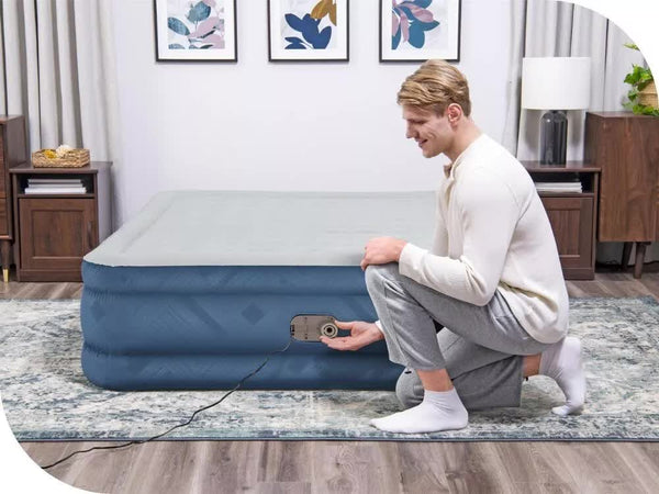 Bestway 2.03m x 1.52m x 46cm Fortech Snugable Top Air Inflatable Mattress Queen Built-in AC Pump Bestway