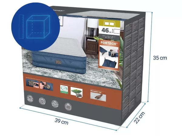 Bestway 2.03m x 1.52m x 46cm Fortech Snugable Top Air Inflatable Mattress Queen Built-in AC Pump Bestway
