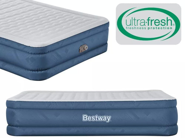 Bestway 2.03m x 1.52m x 46cm Fortech Snugable Top Air Inflatable Mattress Queen Built-in AC Pump Bestway