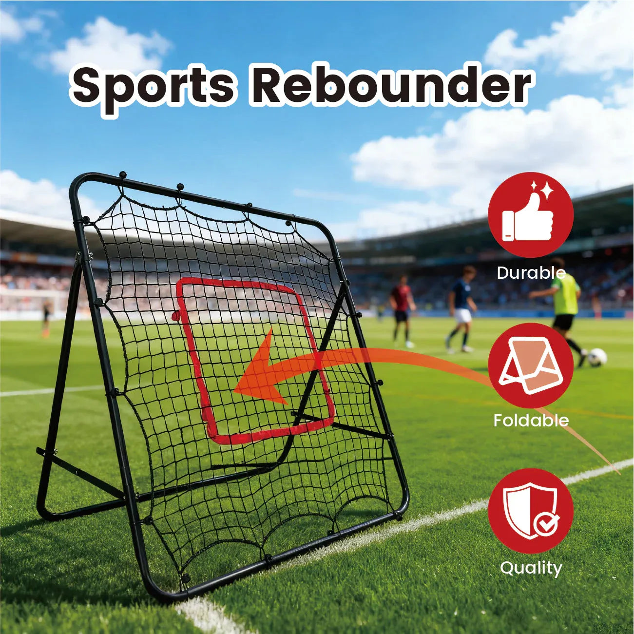 1m Football Rebounder Net Soccer Training Kickback Target Bounce Wall Detachable Metal Frame and PE Net For Passing Shooting Practice Sports Skills Trainer Unique