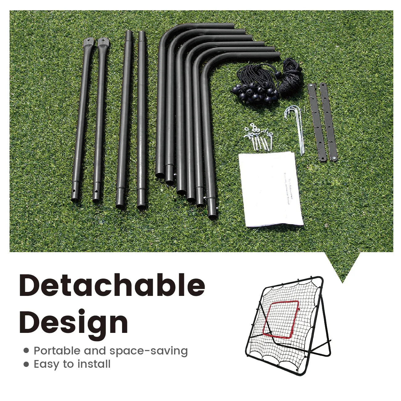 1m Football Rebounder Net Soccer Training Kickback Target Bounce Wall Detachable Metal Frame and PE Net For Passing Shooting Practice Sports Skills Trainer Unique