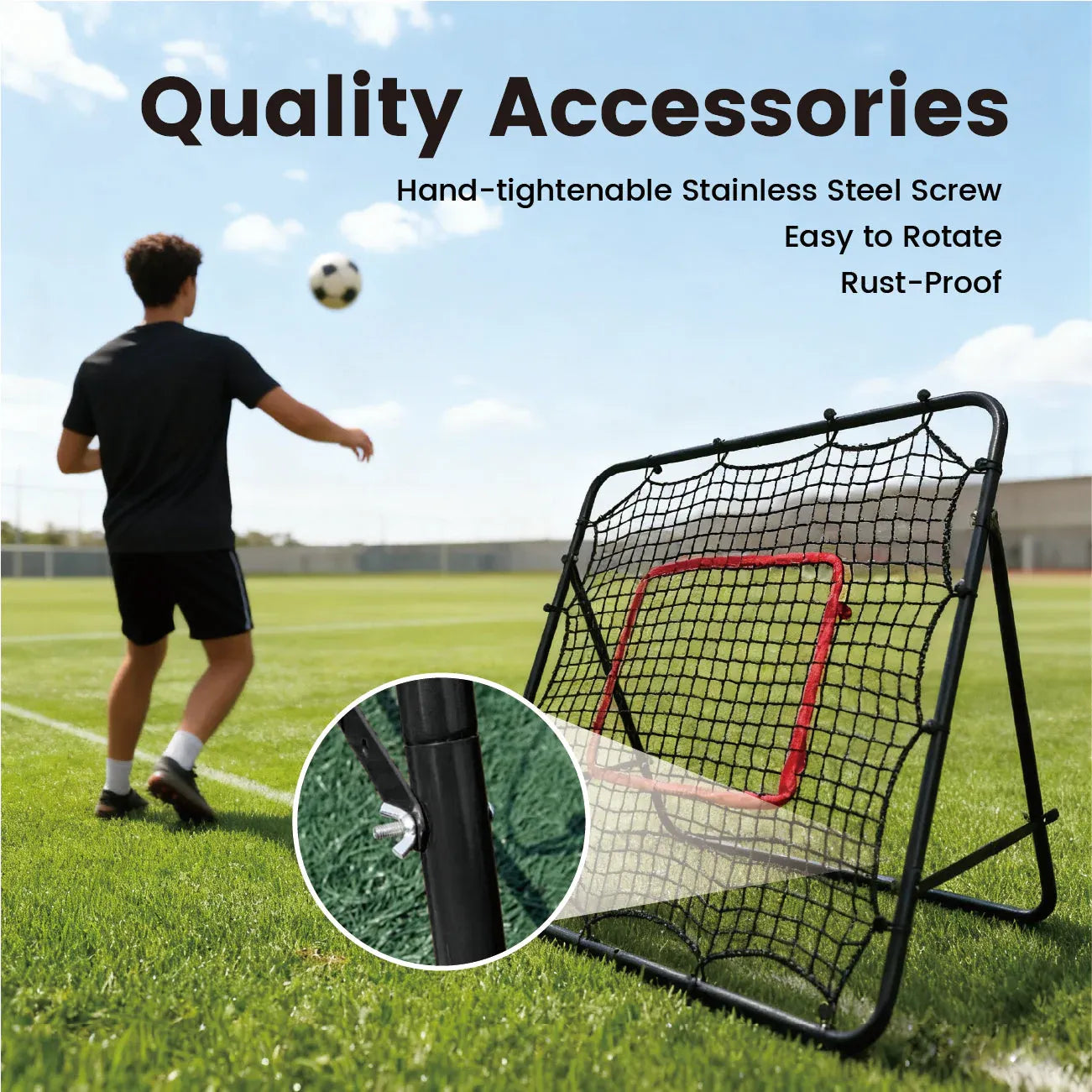 1m Football Rebounder Net Soccer Training Kickback Target Bounce Wall Detachable Metal Frame and PE Net For Passing Shooting Practice Sports Skills Trainer Unique