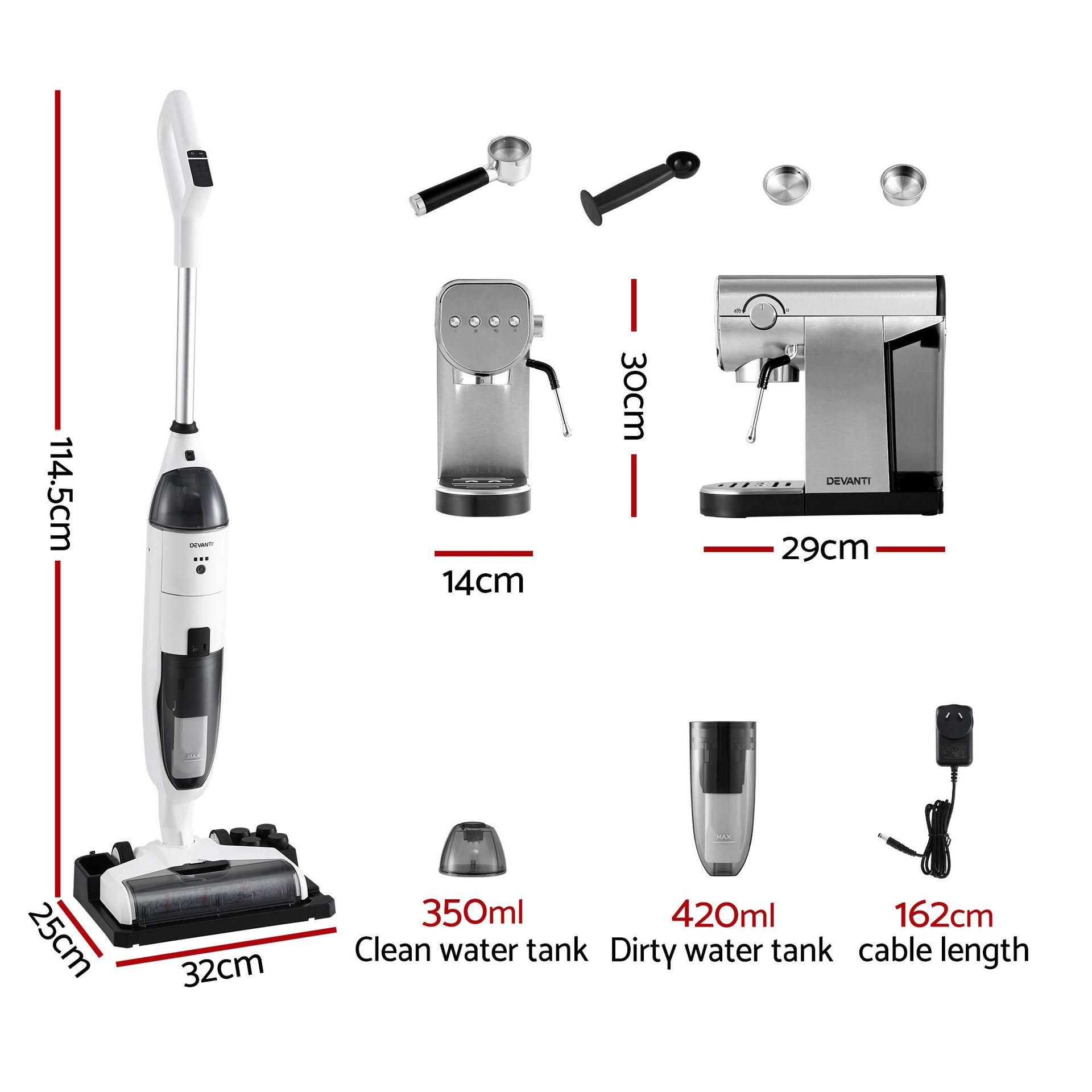 Devanti Cordless Wet Dry Vacuum Mop plus Coffee Maker Machine Espresso Awezingly