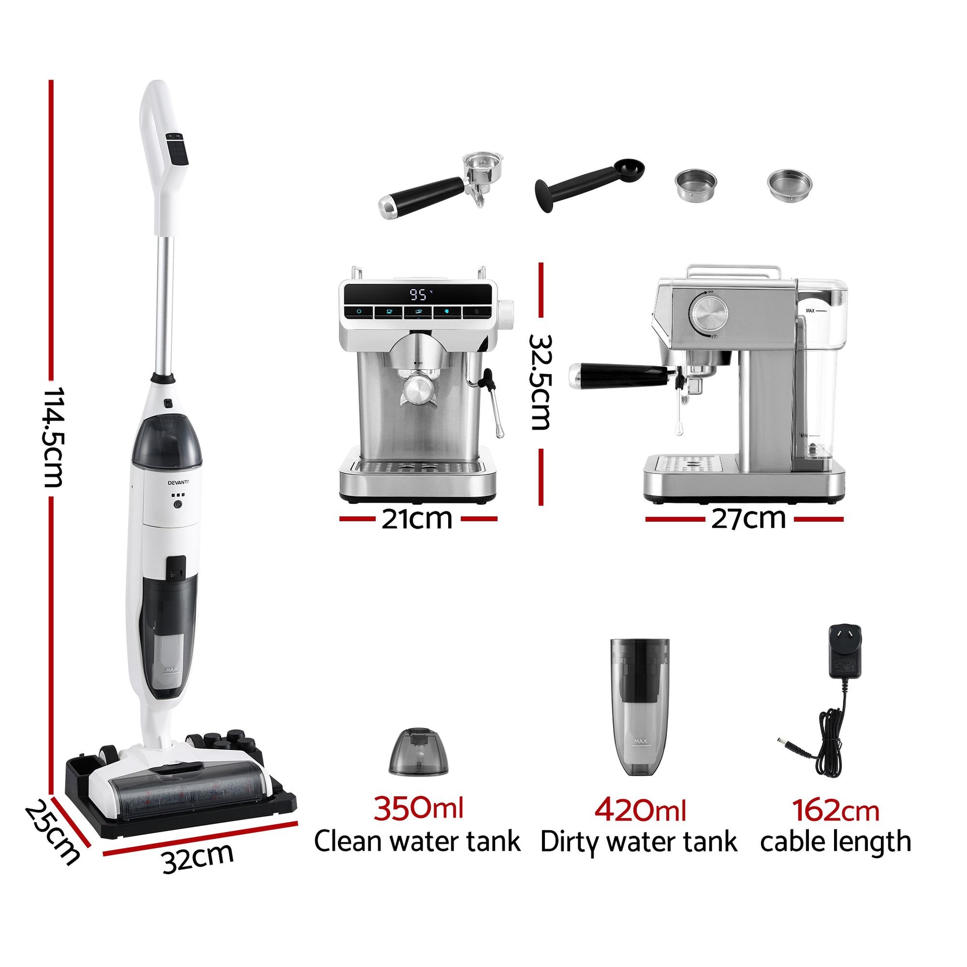 Devanti Cordless Wet Dry Vacuum Mop plus Coffee Maker Machine Espresso Awezingly