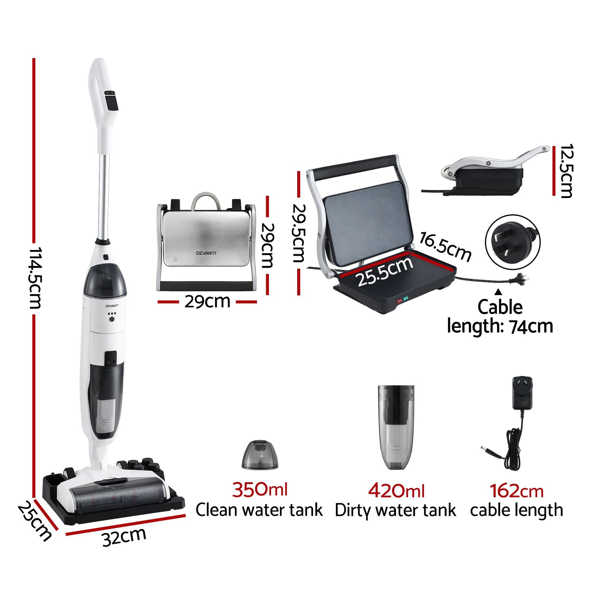 Devanti Cordless Wet Dry Vacuum Mop plus Sandwich Maker Panini Press Awezingly