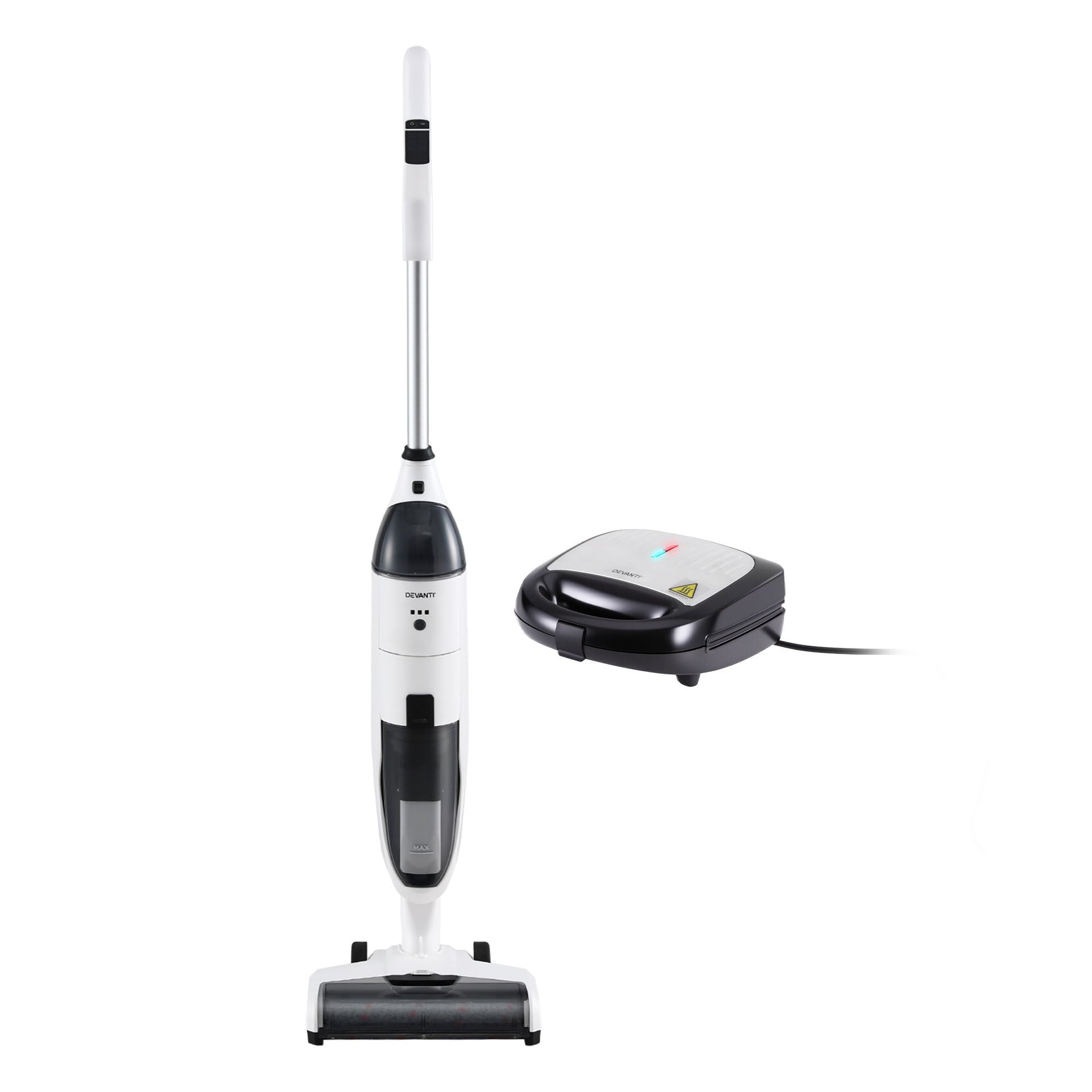 Devanti Cordless Wet Dry Vacuum Mop plus 3-in-1 Sandwich Waffle Maker Awezingly