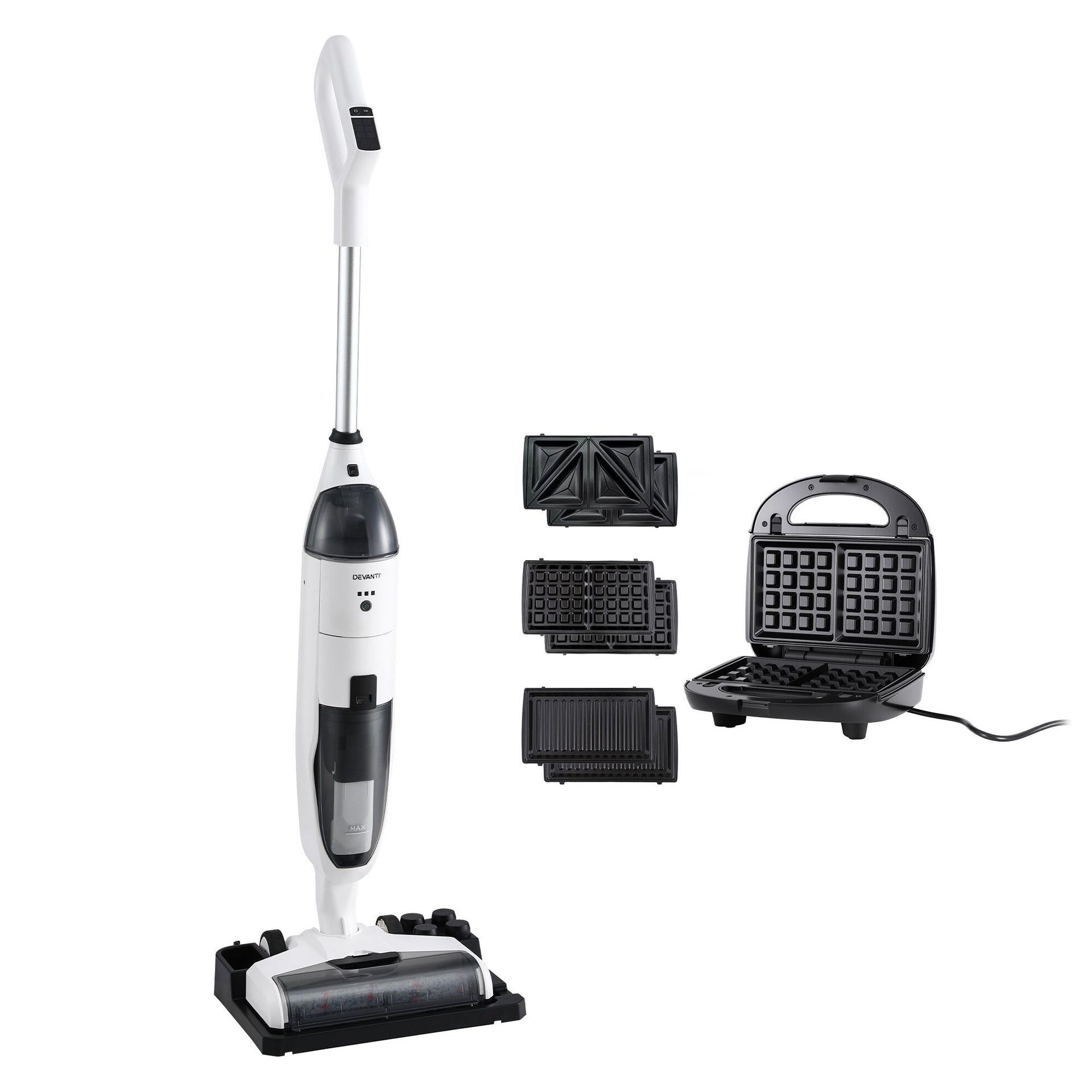 Devanti Cordless Wet Dry Vacuum Mop plus 3-in-1 Sandwich Waffle Maker Awezingly
