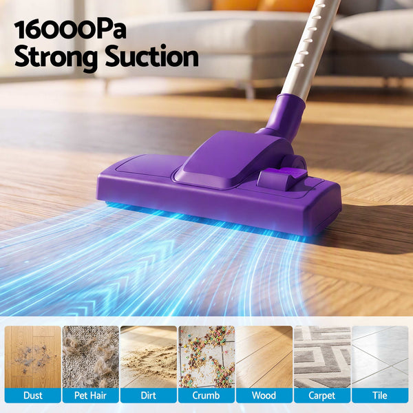 Devanti 3-in-1 Corded Stick Vacuum Cleaner, 16000Pa Strong Suction, Purple Awezingly