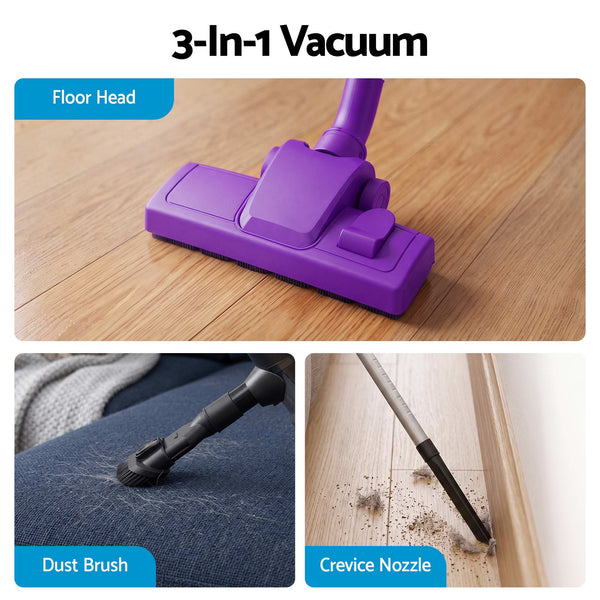 Devanti 3-in-1 Corded Stick Vacuum Cleaner, 16000Pa Strong Suction, Purple Awezingly