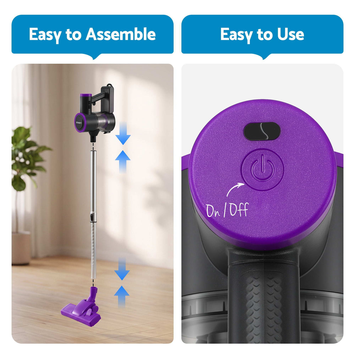 Devanti 3-in-1 Corded Stick Vacuum Cleaner, 16000Pa Strong Suction, Purple Awezingly